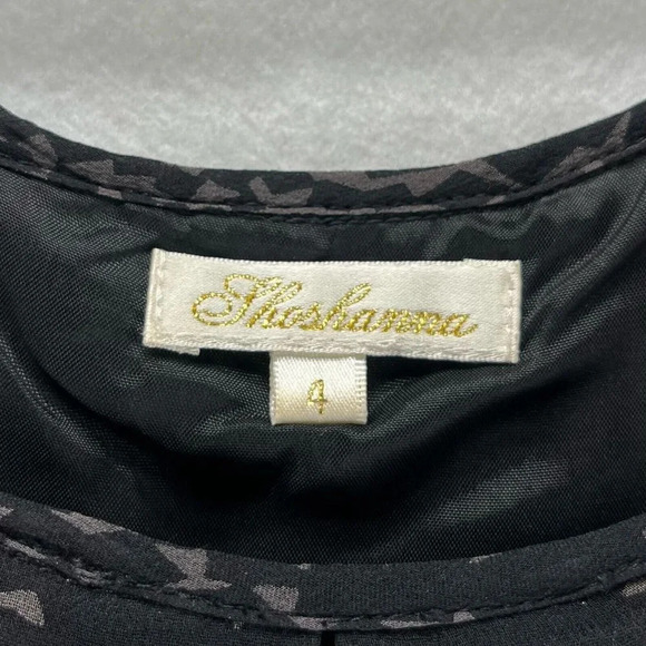 Shoshanna Dress Size 4 Silk Chiffon Geometric A-Line Mini Flutter Sleeve Black - Picture 8 of 12